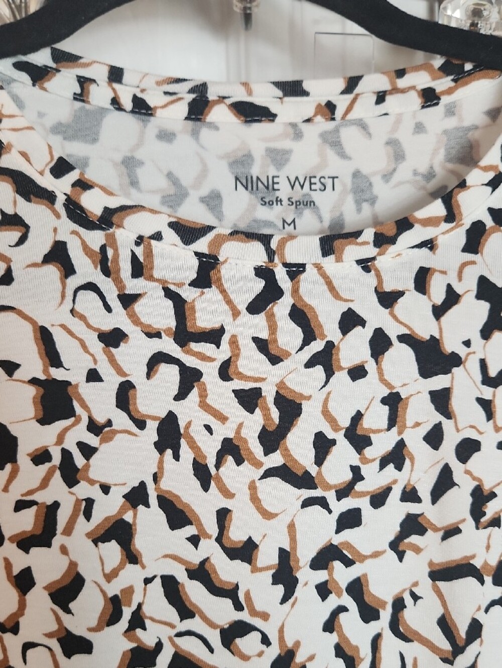 Nine West White Black and Brown Leopard-Print Short Sleeve Tee - Picture 3 of 5